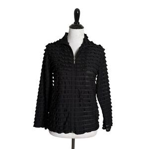 Womens See Though Black Ruffle‎ Jacket Size S Petite Sheer Full Zip Ethereal